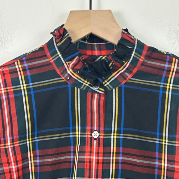 NWT J.Crew Classic Fit Ruffle Popover Black Stewart Tartan Plaid Womens Small - Picture 4 of 16